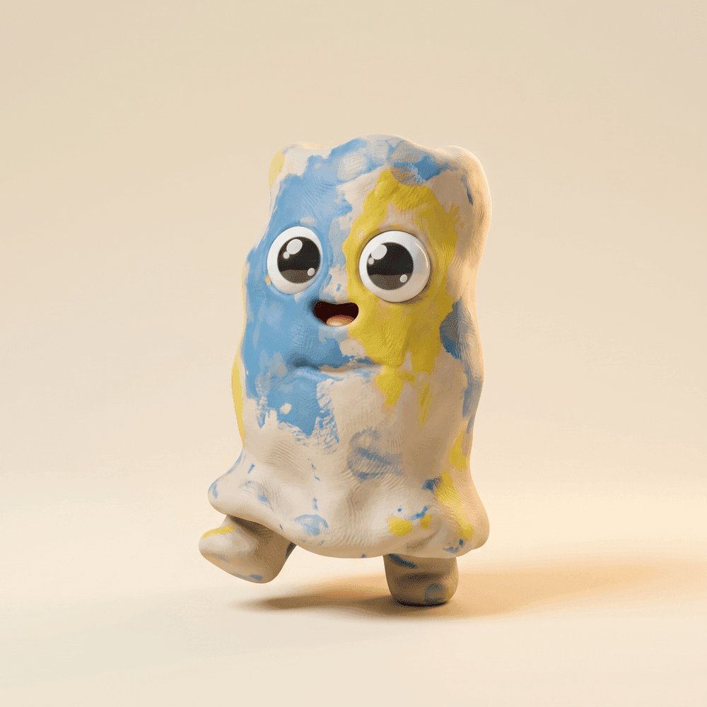 Sparky, the character made from painted clay.