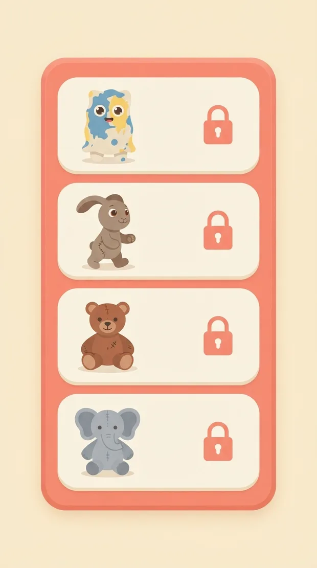 Phone screen: a family space listing this child’s characters, each marked as staying in the family space.