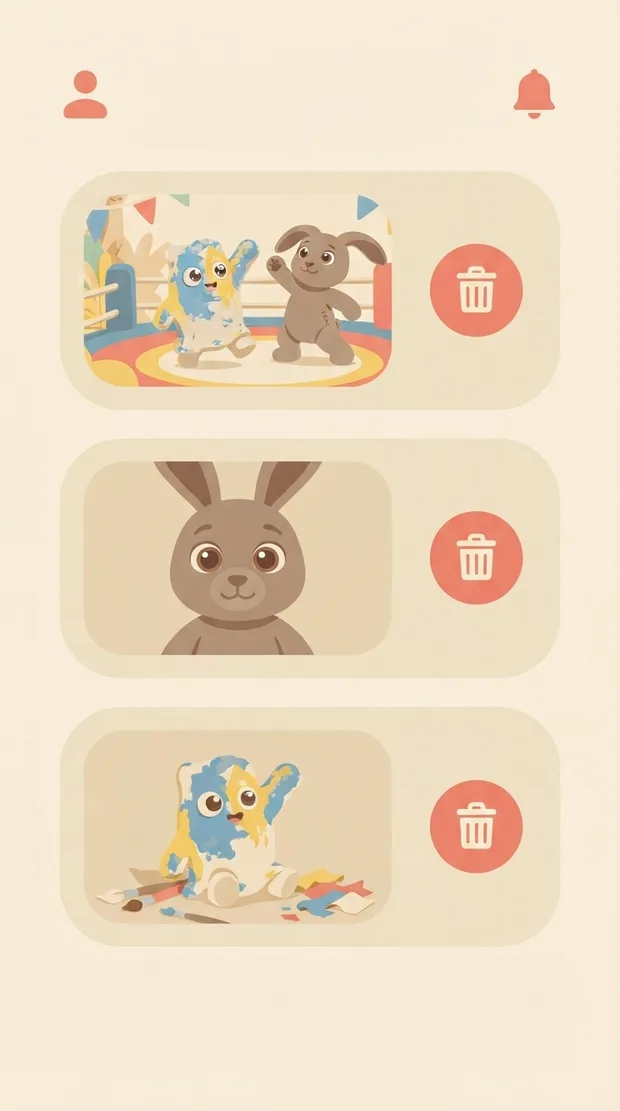 Phone screen: a list of everything shared, each row carrying a take-it-down action.